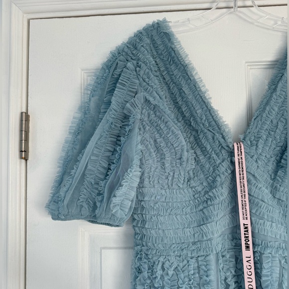 MAC DUGGAL | V Neck Puff Sleeve Ruffle Tiered A Line Gown - Picture 6 of 14